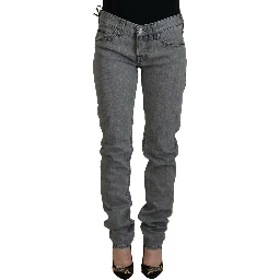 Gray Washed Cotton Skinny Women Casual Denim Jeans