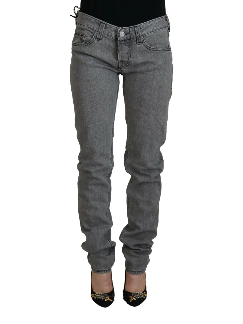 Gray Washed Cotton Skinny Women Casual Denim Jeans