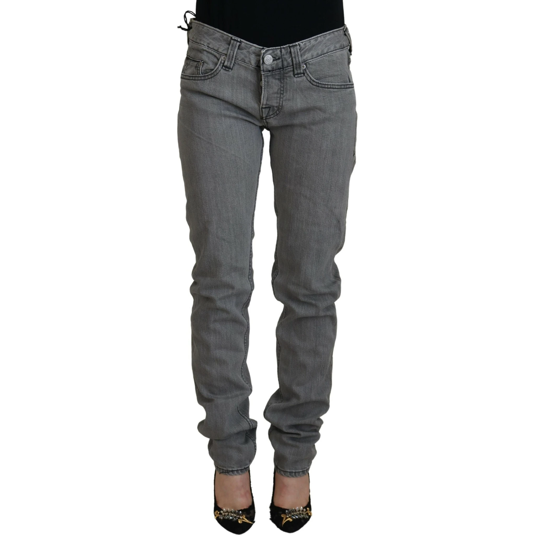 Gray Washed Cotton Skinny Women Casual Denim Jeans