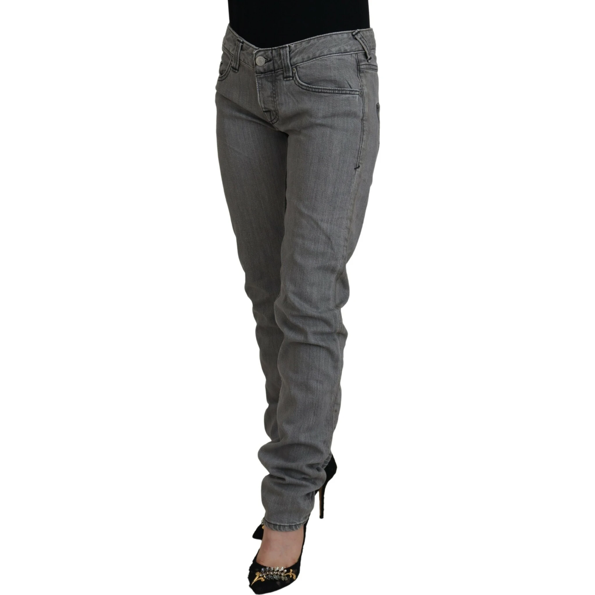 Gray Washed Cotton Skinny Women Casual Denim Jeans