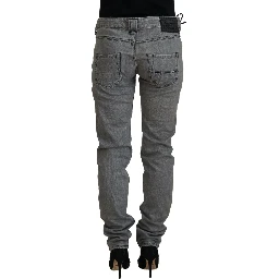 Gray Washed Cotton Skinny Women Casual Denim Jeans