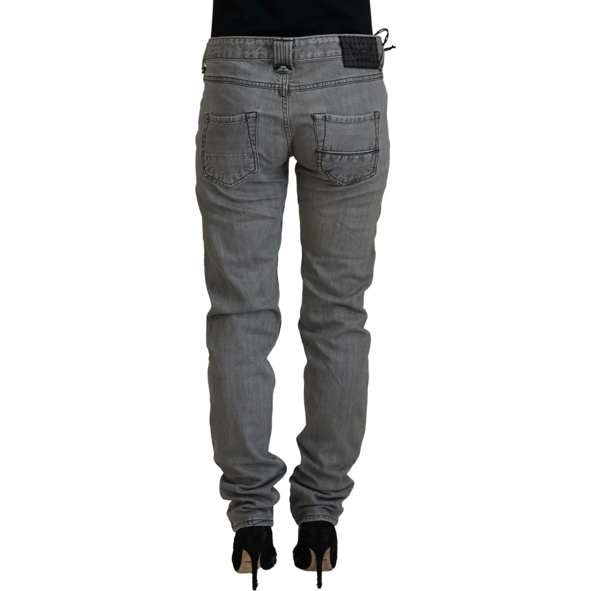 Gray Washed Cotton Skinny Women Casual Denim Jeans