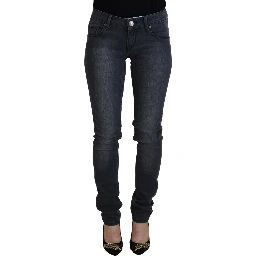 Gray Cotton Skinny Low Waist Women Casual Denim Jeans