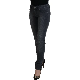 Gray Cotton Skinny Low Waist Women Casual Denim Jeans