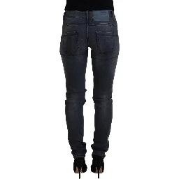 Gray Cotton Skinny Low Waist Women Casual Denim Jeans