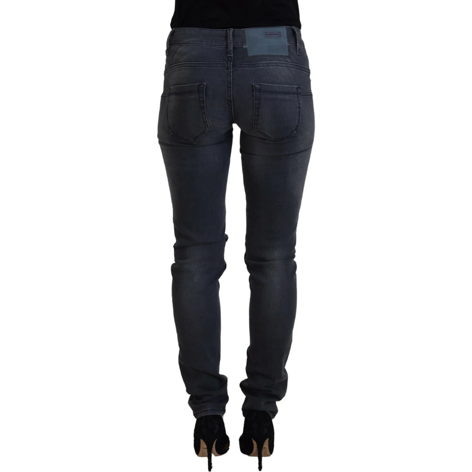 Gray Cotton Skinny Low Waist Women Casual Denim Jeans