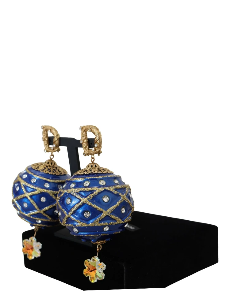 Gold Brass Blue Dangle Ball Crystal Clip On Earrings alternative