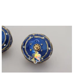 Gold Brass Blue Dangle Ball Crystal Clip On Earrings