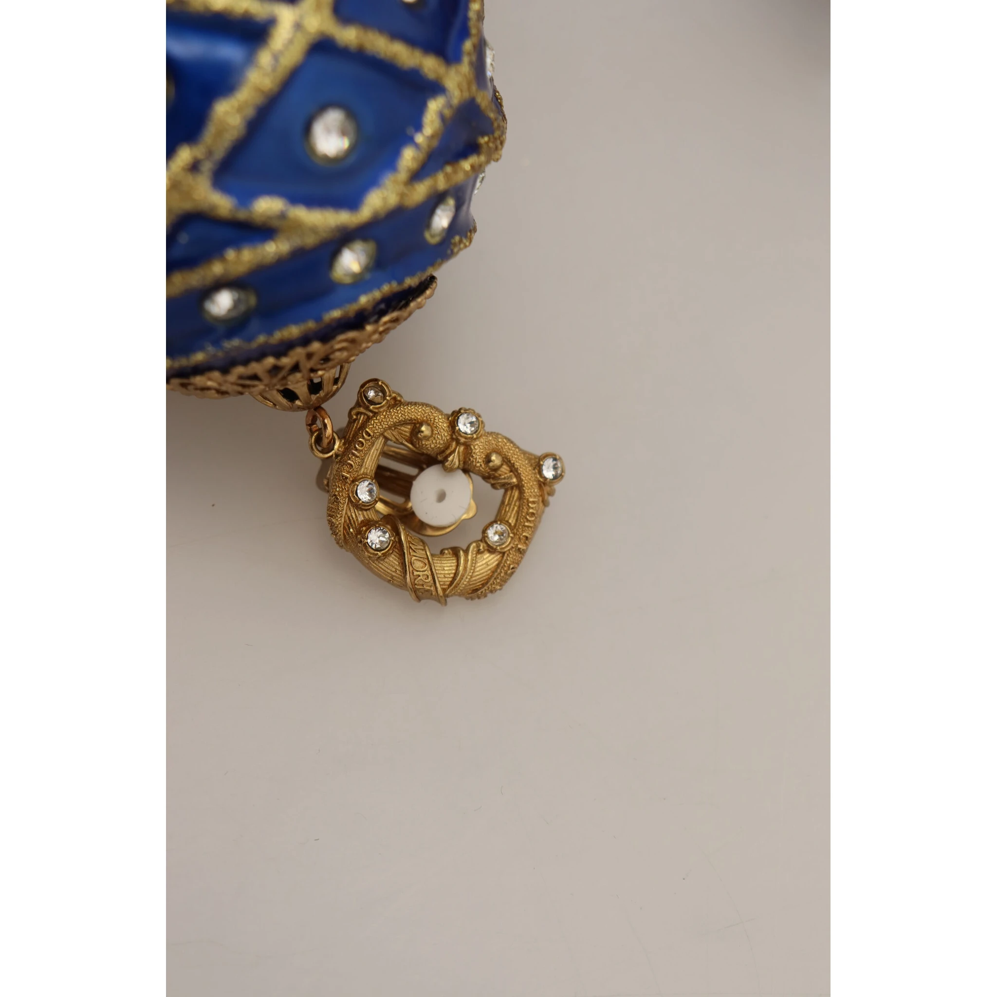 Gold Brass Blue Dangle Ball Crystal Clip On Earrings