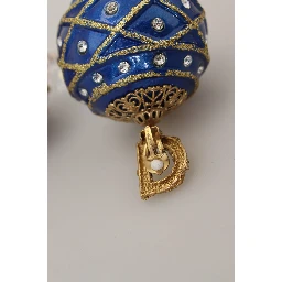 Gold Brass Blue Dangle Ball Crystal Clip On Earrings