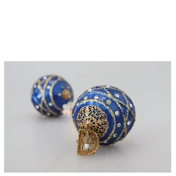 Gold Brass Blue Dangle Ball Crystal Clip On Earrings