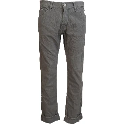 Gray Cotton Straight Fit Folded Hem Casual Denim Jeans