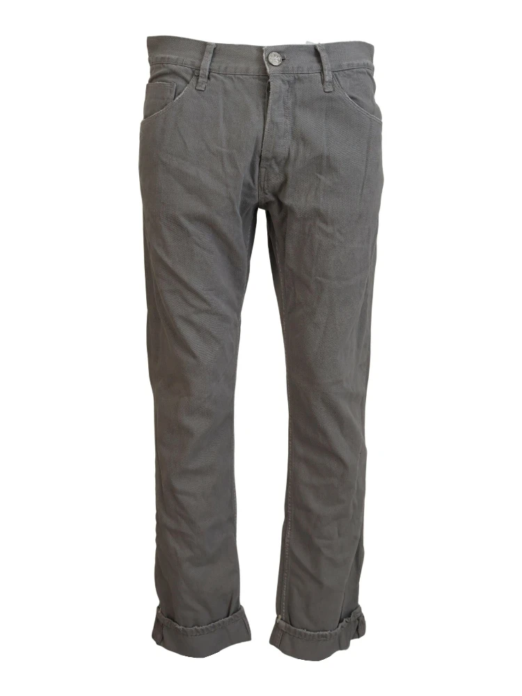 Gray Cotton Straight Fit Folded Hem Casual Denim Jeans