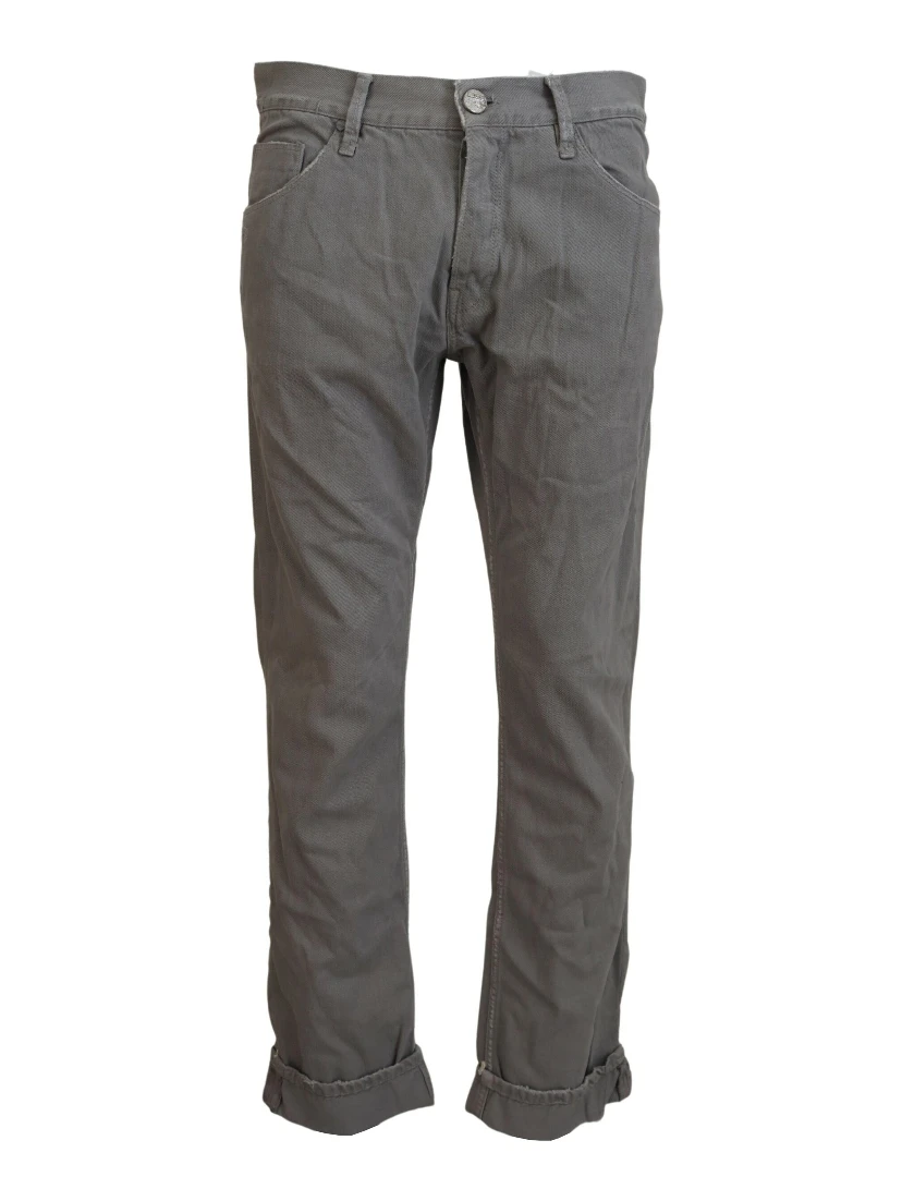 Gray Cotton Straight Fit Folded Hem Casual Denim Jeans