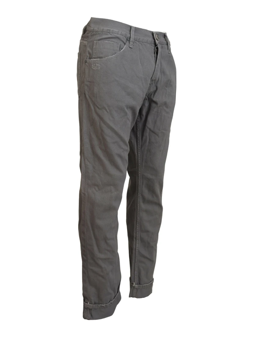 Gray Cotton Straight Fit Folded Hem Casual Denim Jeans