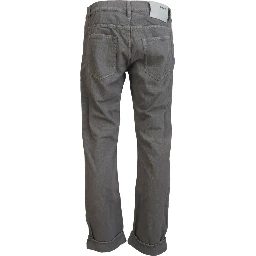Gray Cotton Straight Fit Folded Hem Casual Denim Jeans