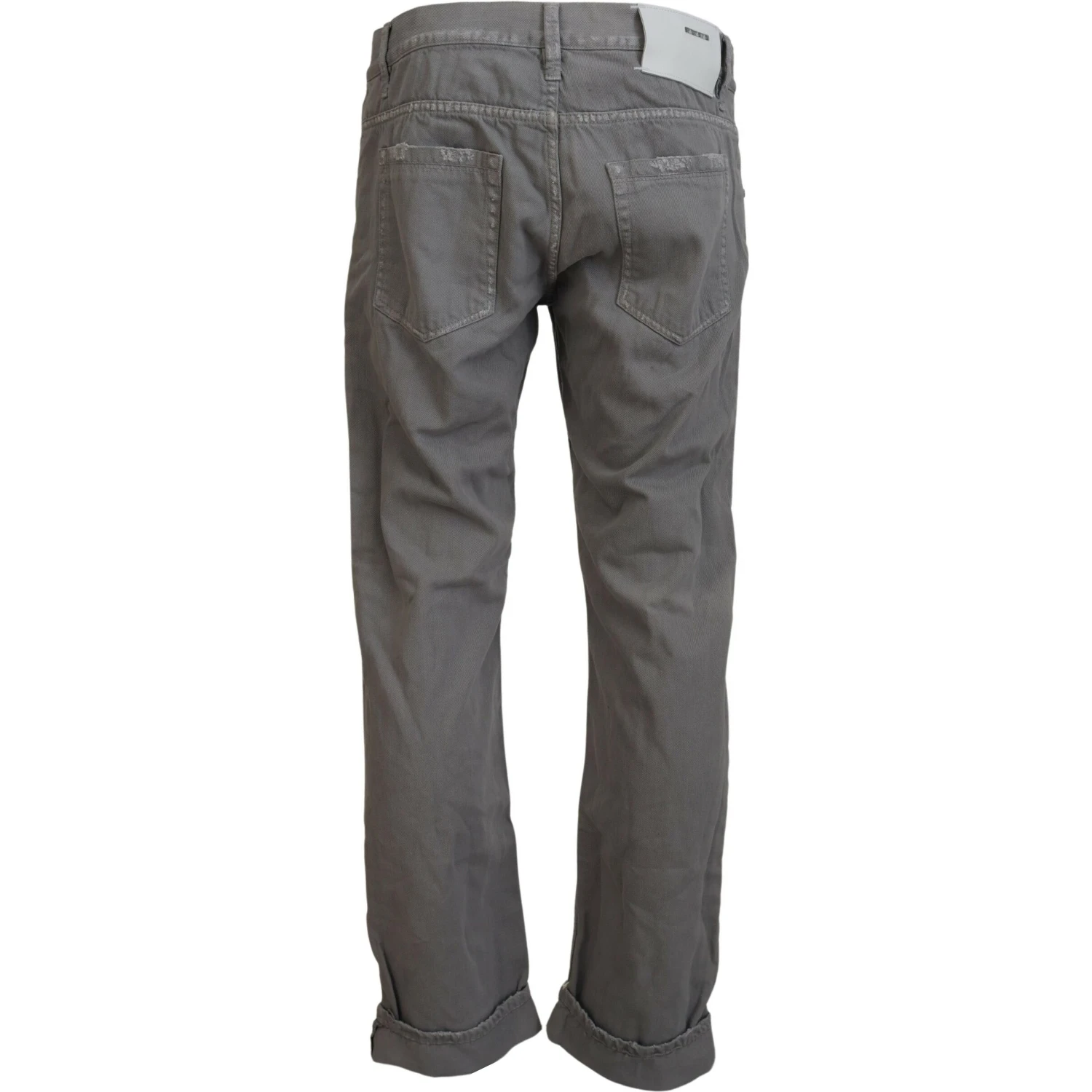 Gray Cotton Straight Fit Folded Hem Casual Denim Jeans