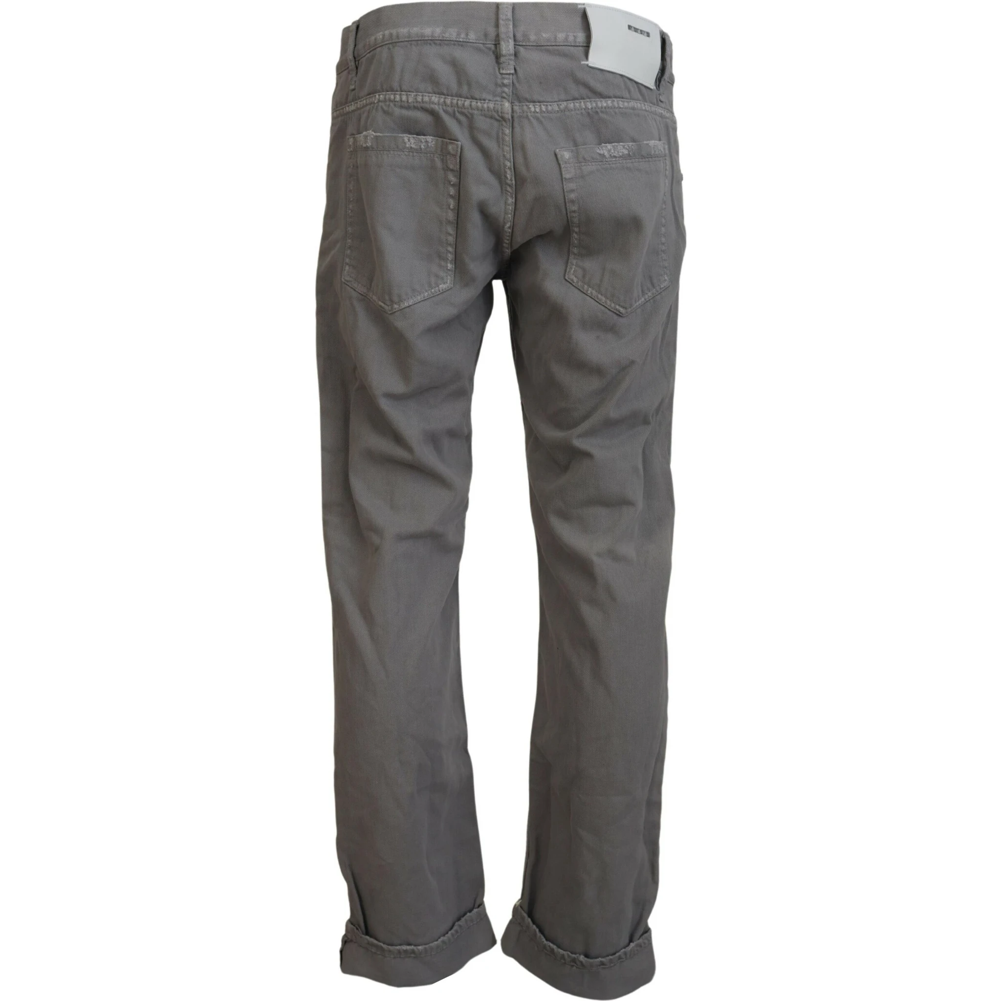 Gray Cotton Straight Fit Folded Hem Casual Denim Jeans