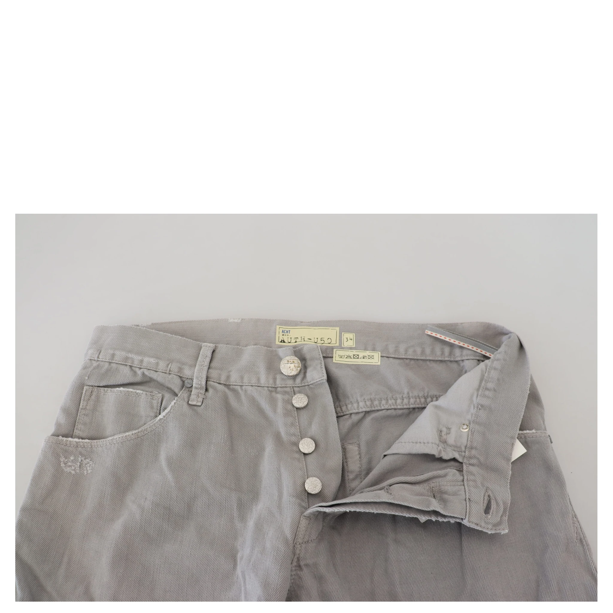 Gray Cotton Straight Fit Folded Hem Casual Denim Jeans
