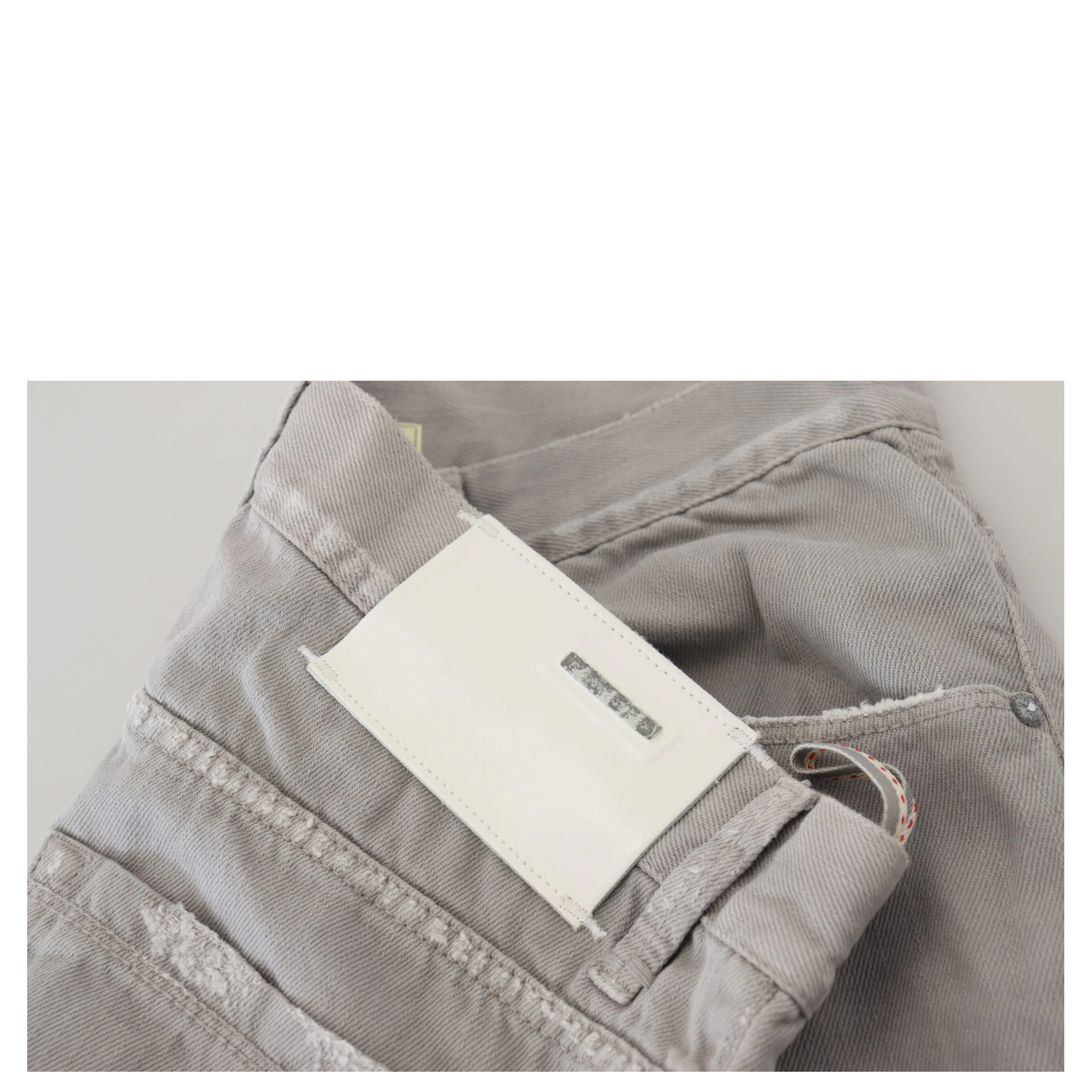 Gray Cotton Straight Fit Folded Hem Casual Denim Jeans