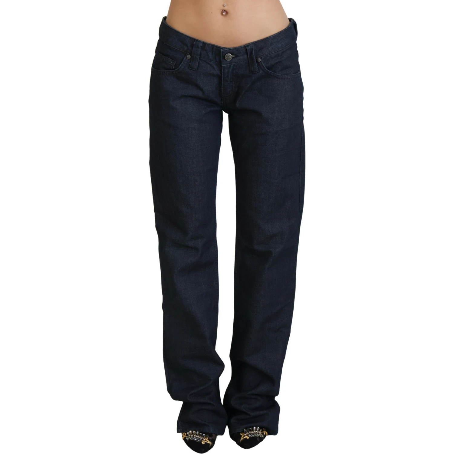 Dark Blue Low Waist Straight Fit Women Denim Jeans