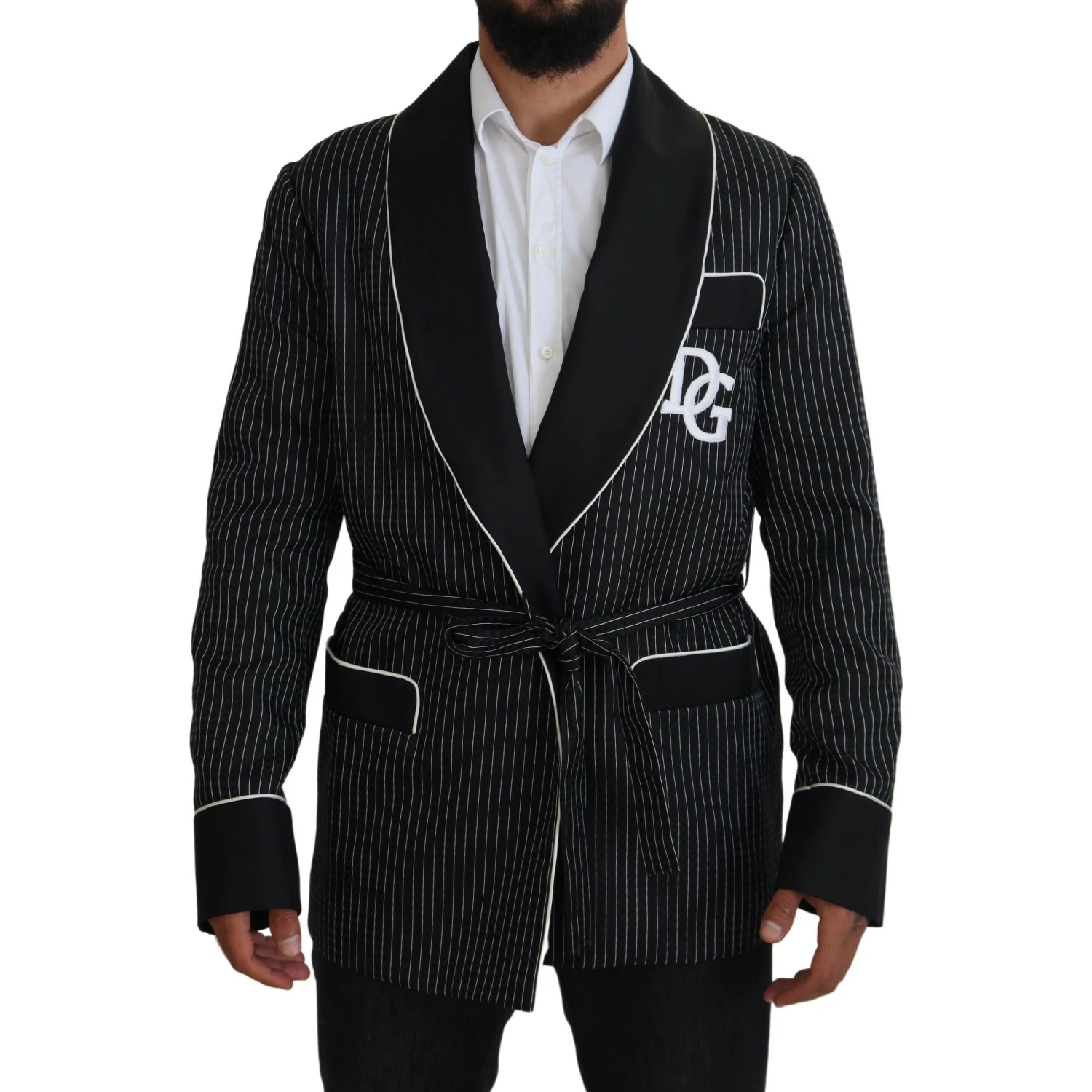 Black Robe Striped DG Patch Jacket Men Blazer