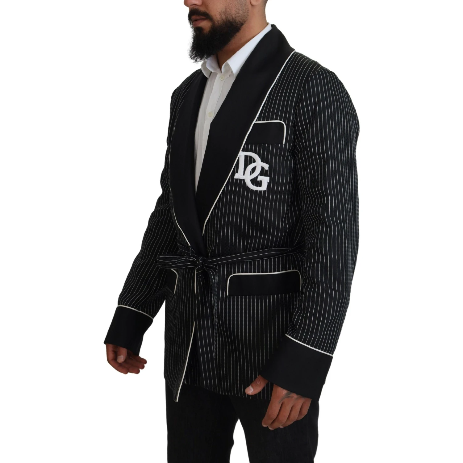 Black Robe Striped DG Patch Jacket Men Blazer