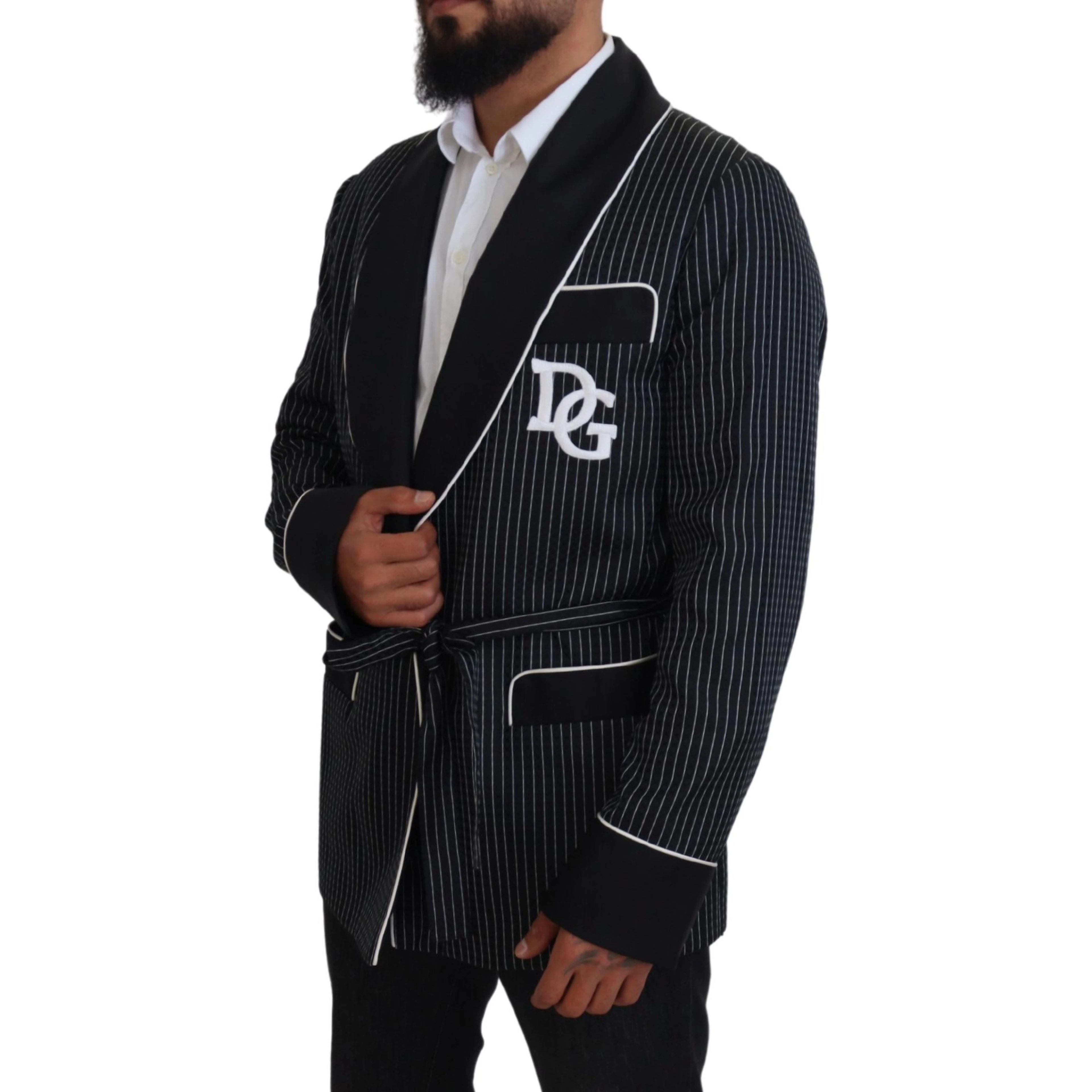 Black Robe Striped DG Patch Jacket Men Blazer
