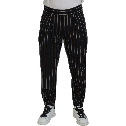 Black Beige Striped Cotton Stretch Pants