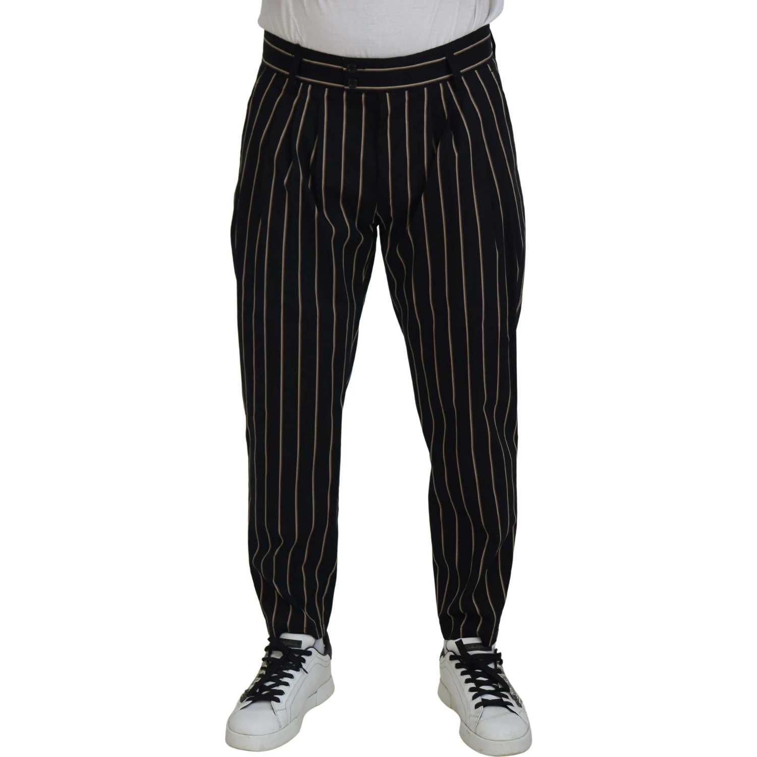 Black Beige Striped Cotton Stretch Pants