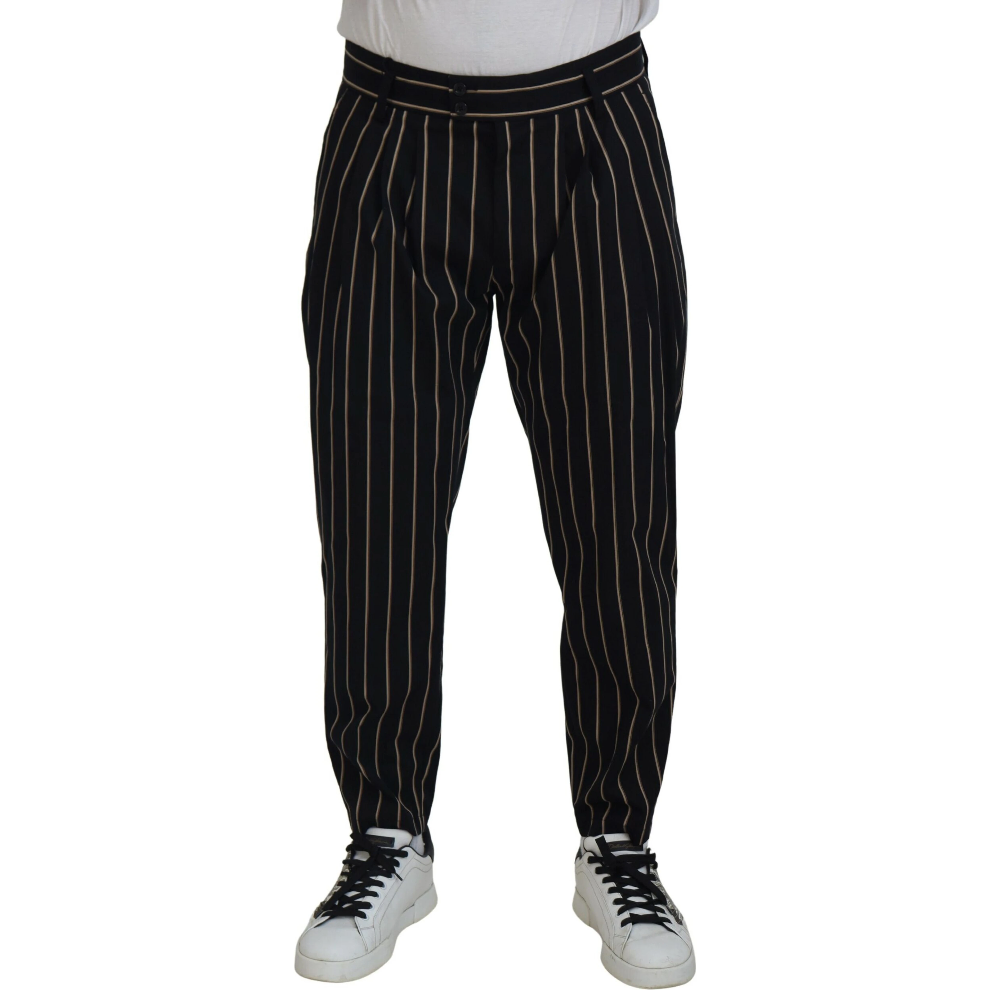 Black Beige Striped Cotton Stretch Pants