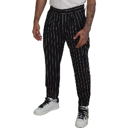 Black Beige Striped Cotton Stretch Pants