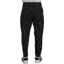 Black Beige Striped Cotton Stretch Pants