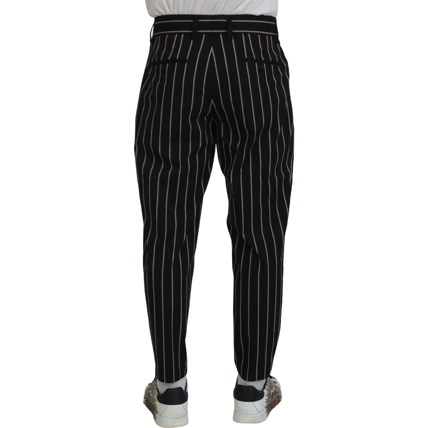Black Beige Striped Cotton Stretch Pants