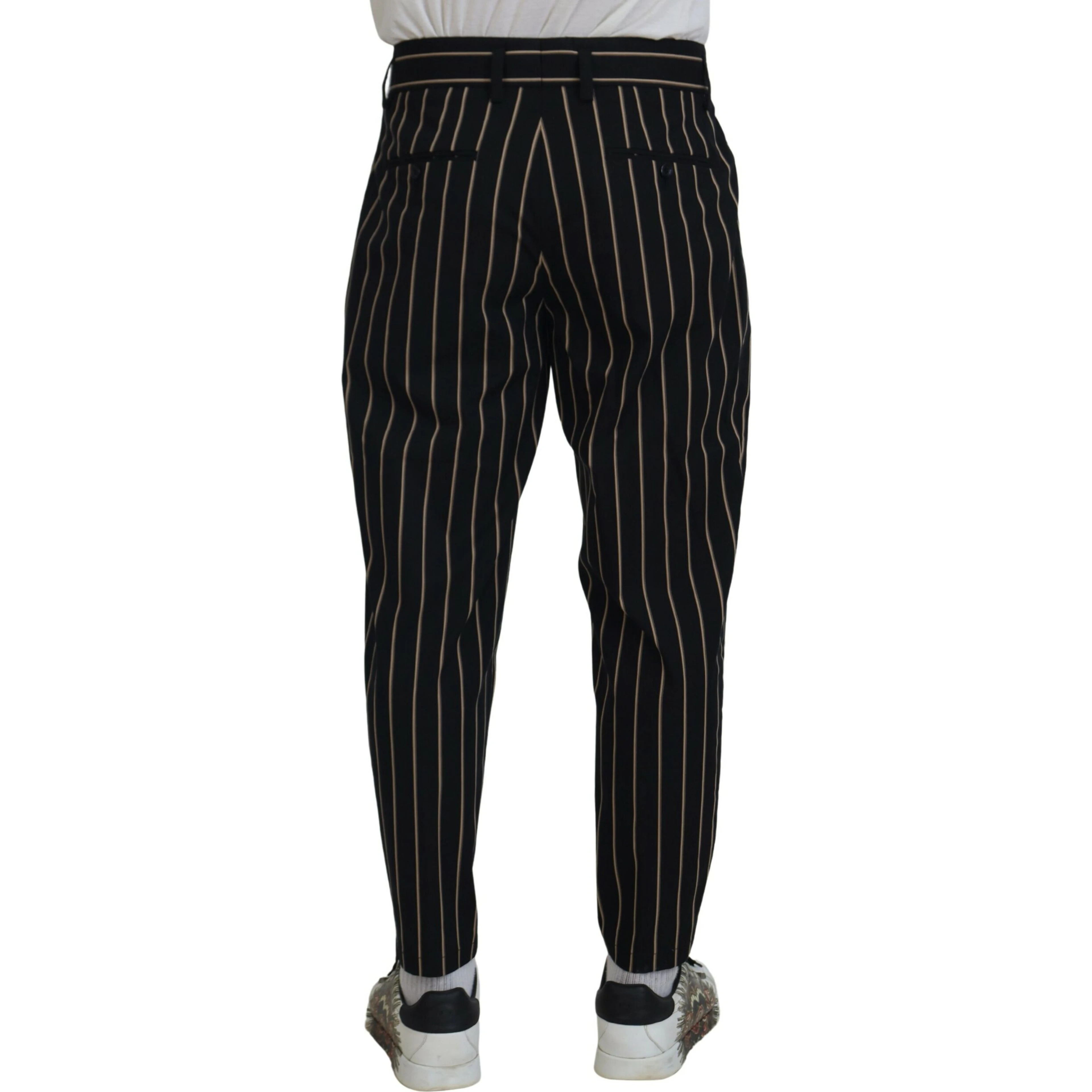 Black Beige Striped Cotton Stretch Pants