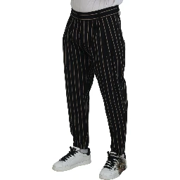 Black Beige Striped Cotton Stretch Pants
