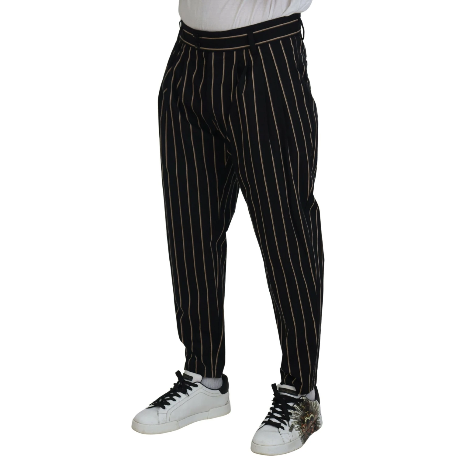 Black Beige Striped Cotton Stretch Pants