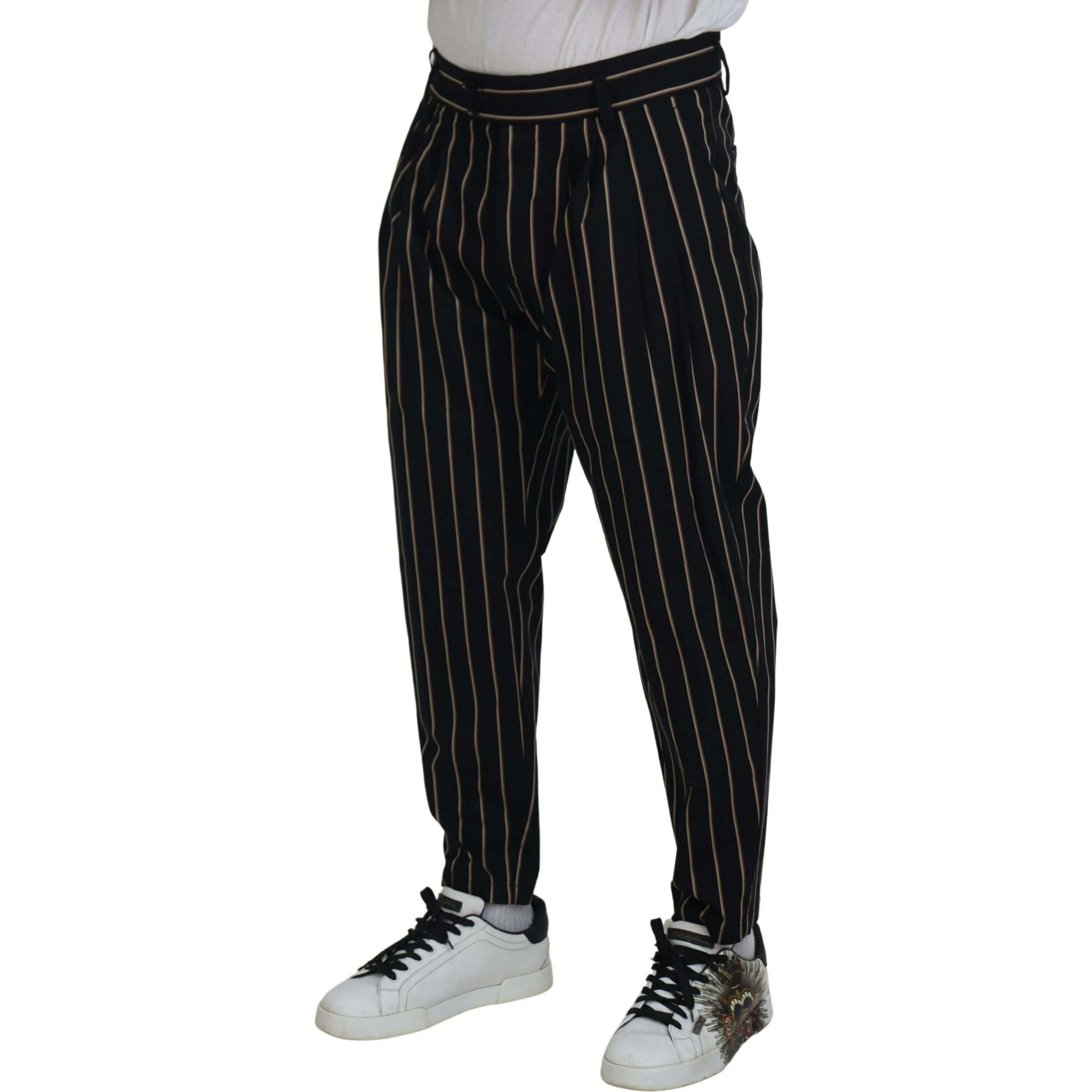 Black Beige Striped Cotton Stretch Pants