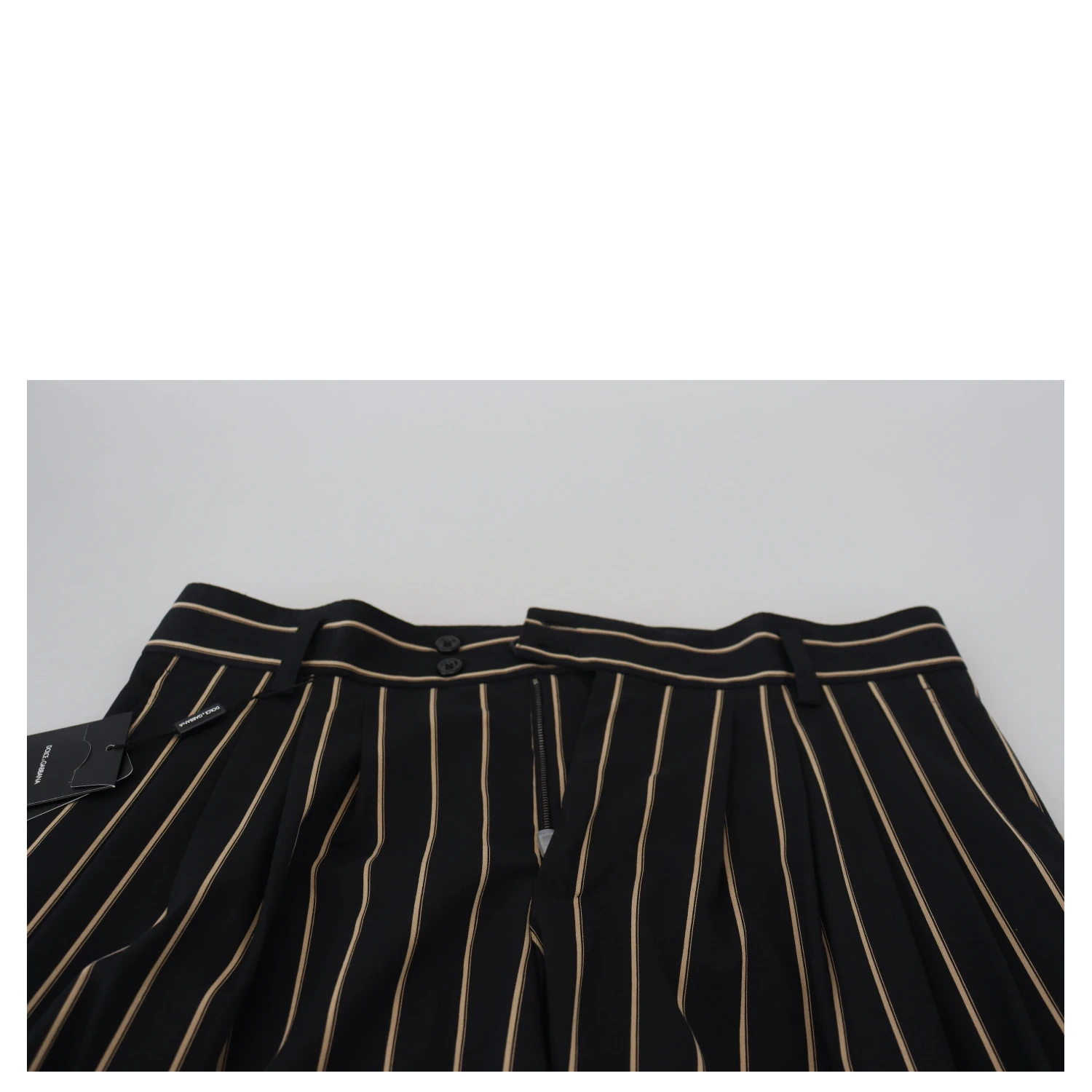 Black Beige Striped Cotton Stretch Pants