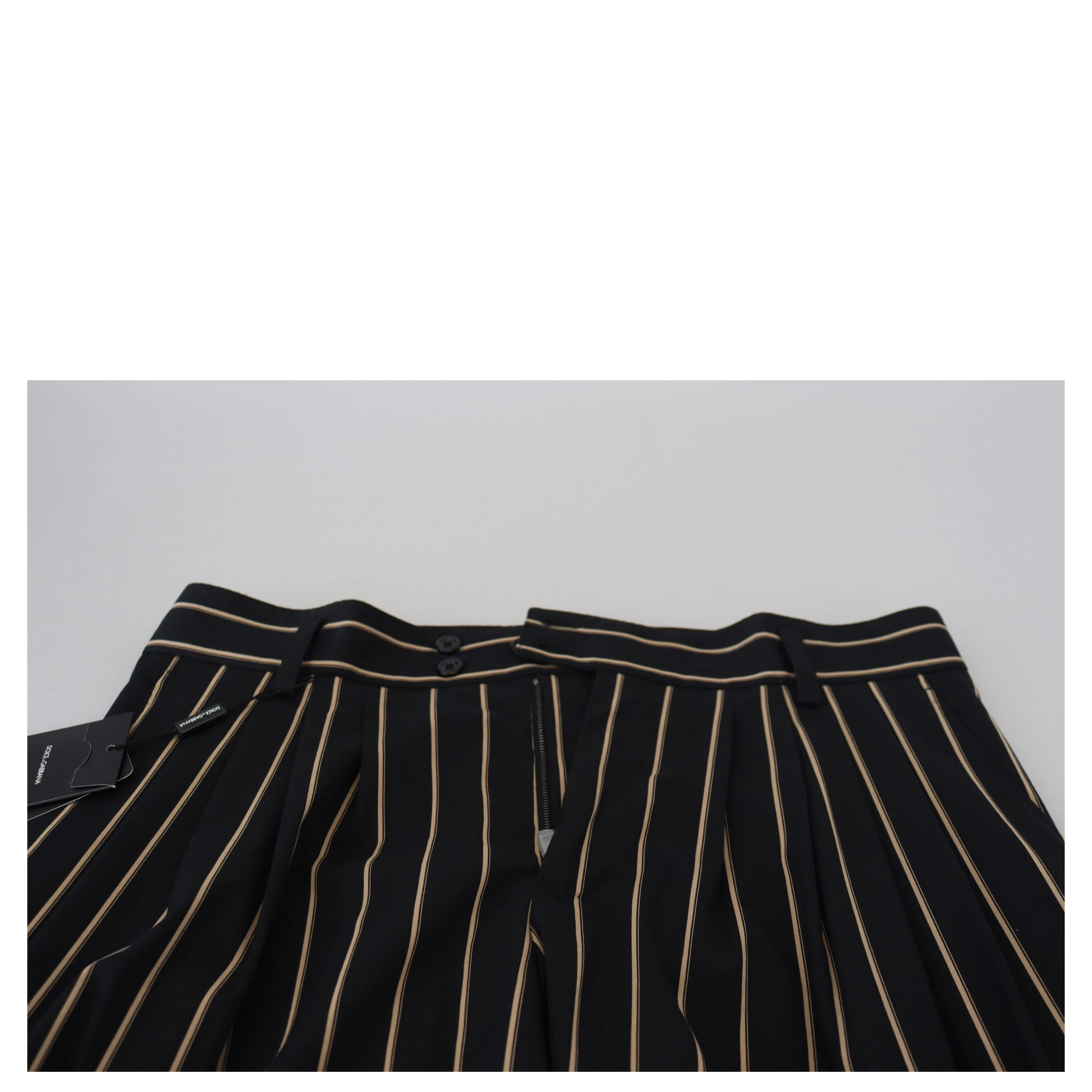 Black Beige Striped Cotton Stretch Pants