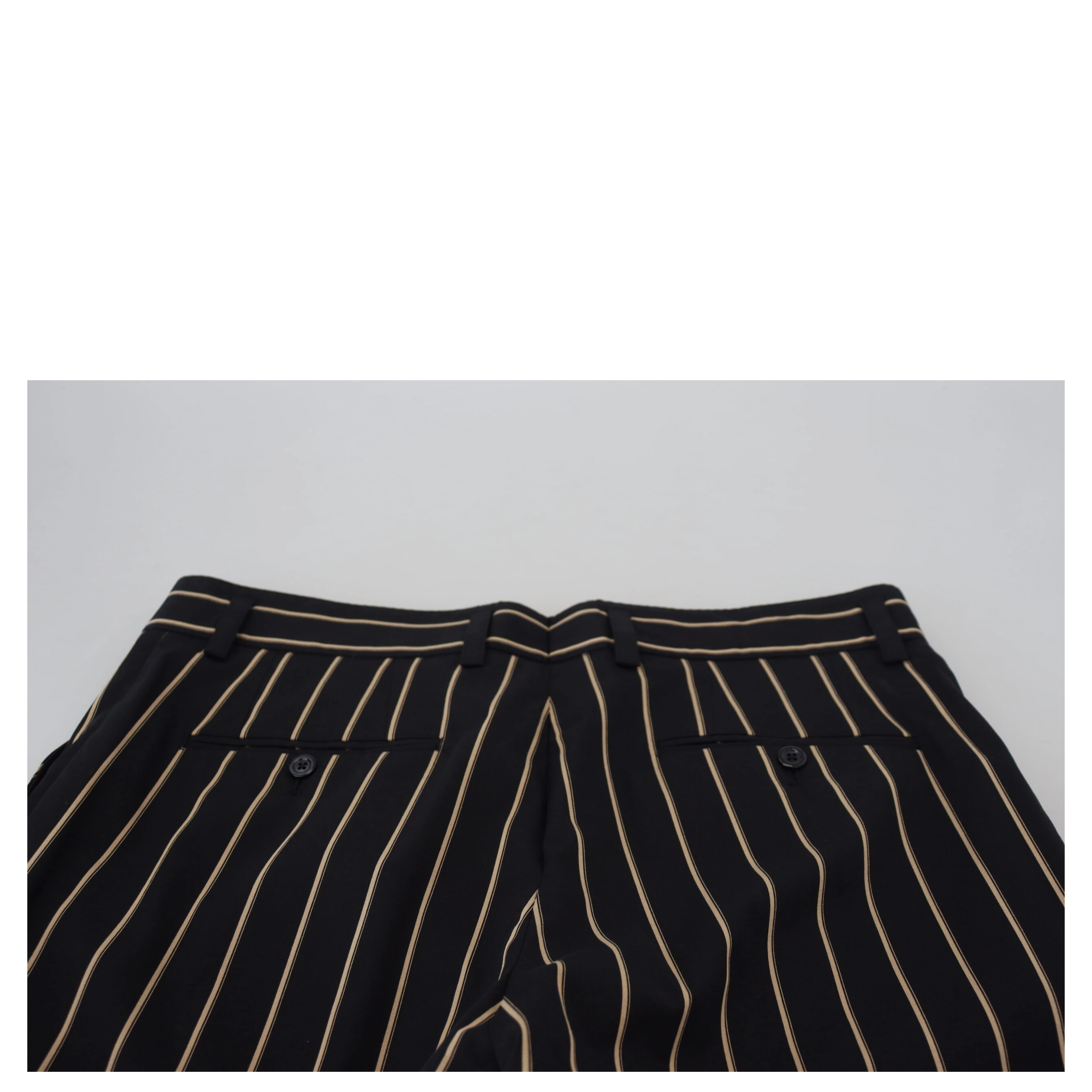 Black Beige Striped Cotton Stretch Pants