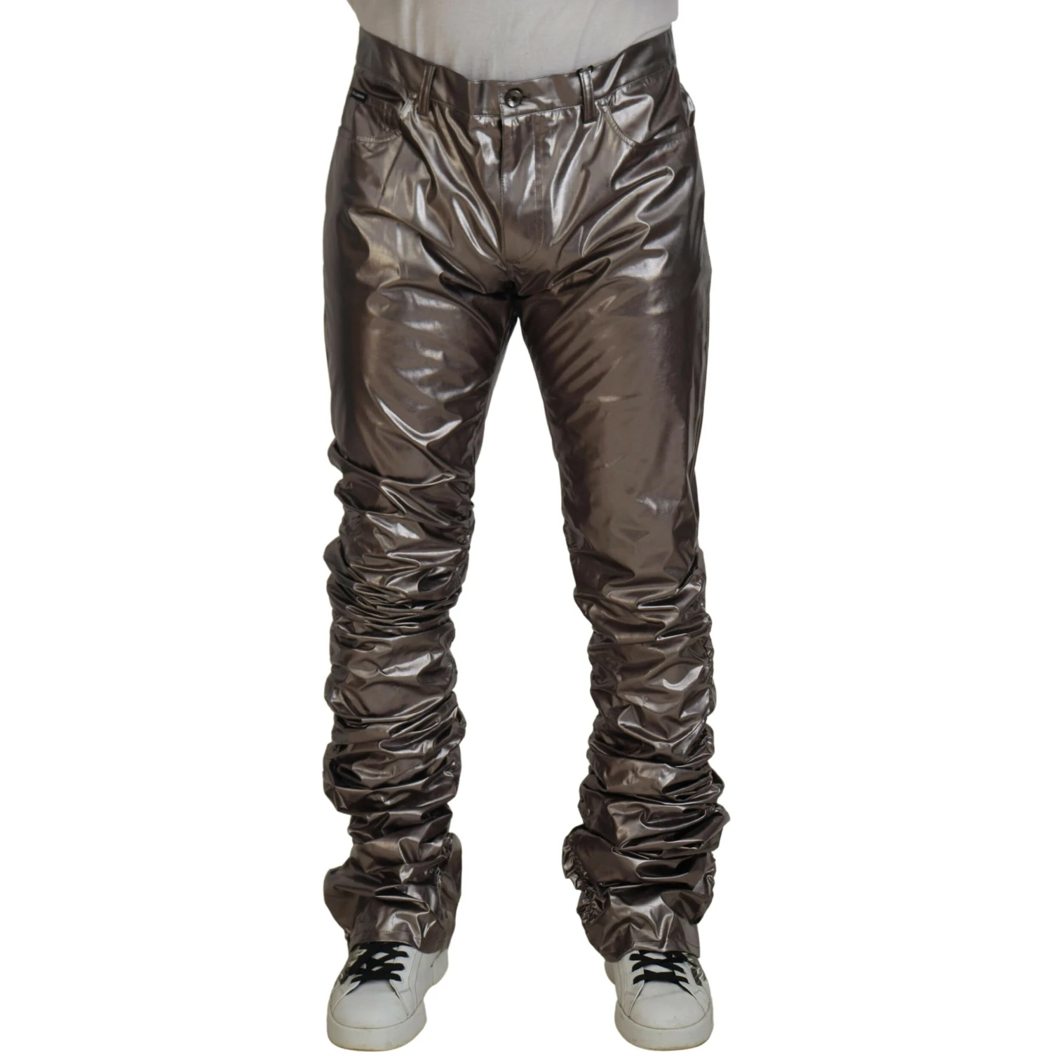 Silver Metallic Nylon Stretch Pants