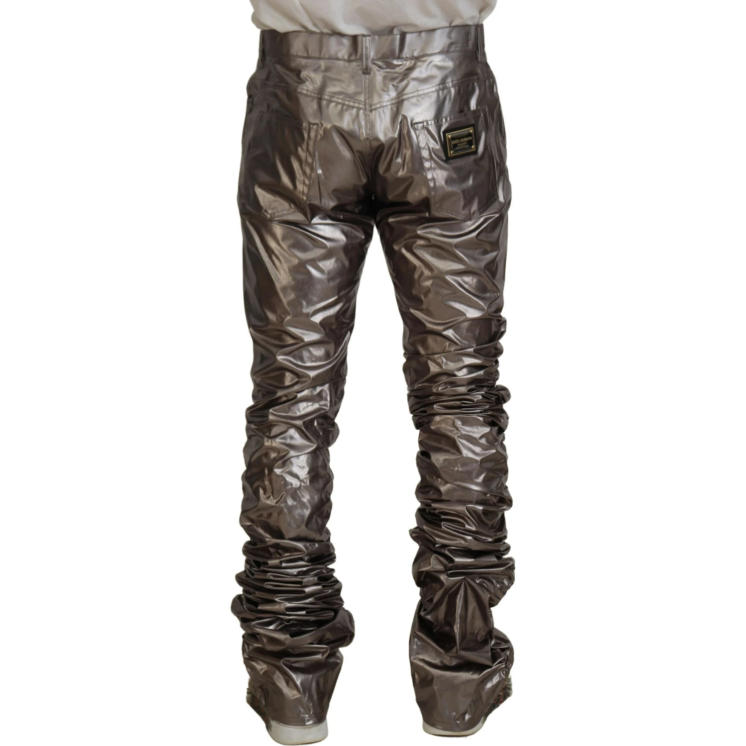 Silver Metallic Nylon Stretch Pants