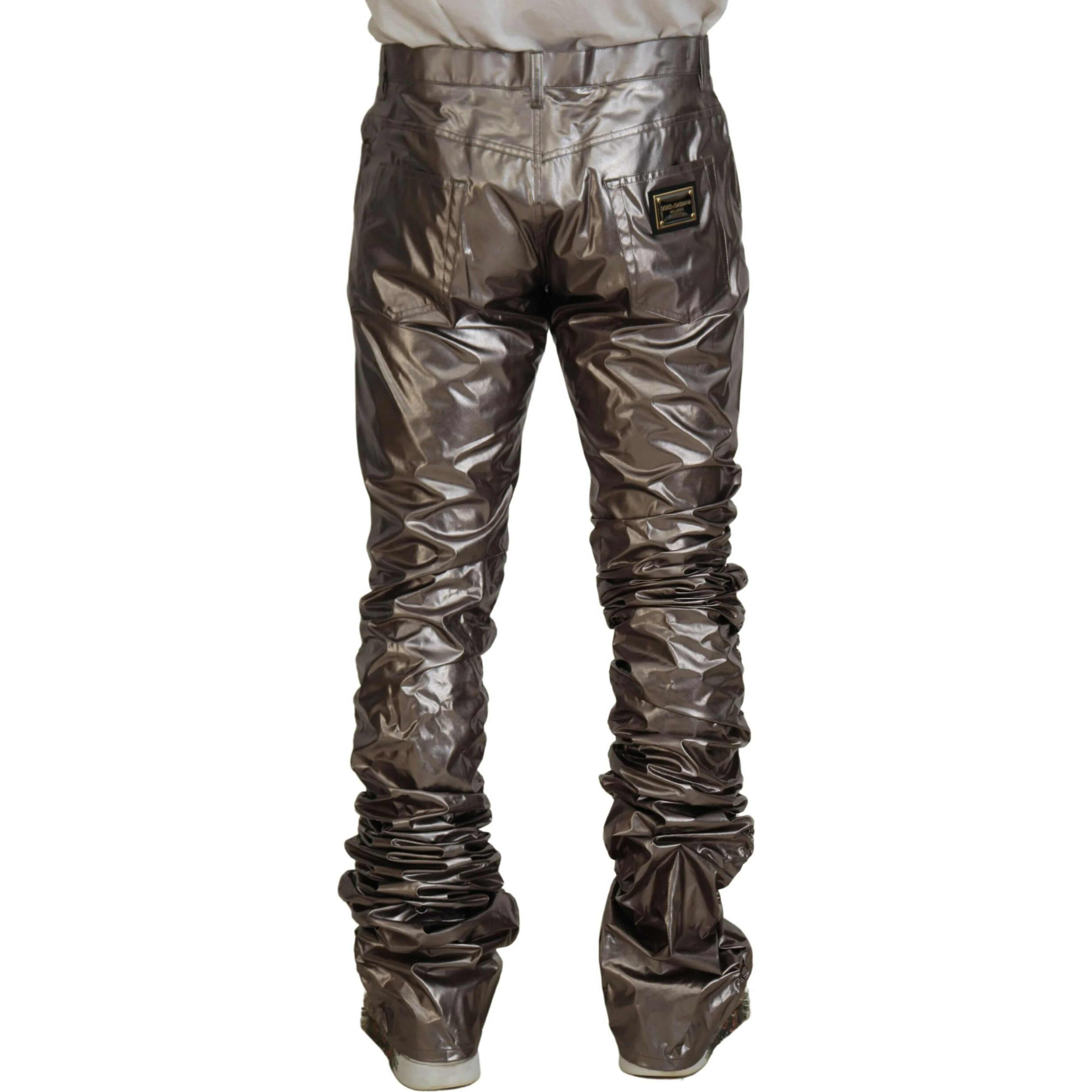 Silver Metallic Nylon Stretch Pants