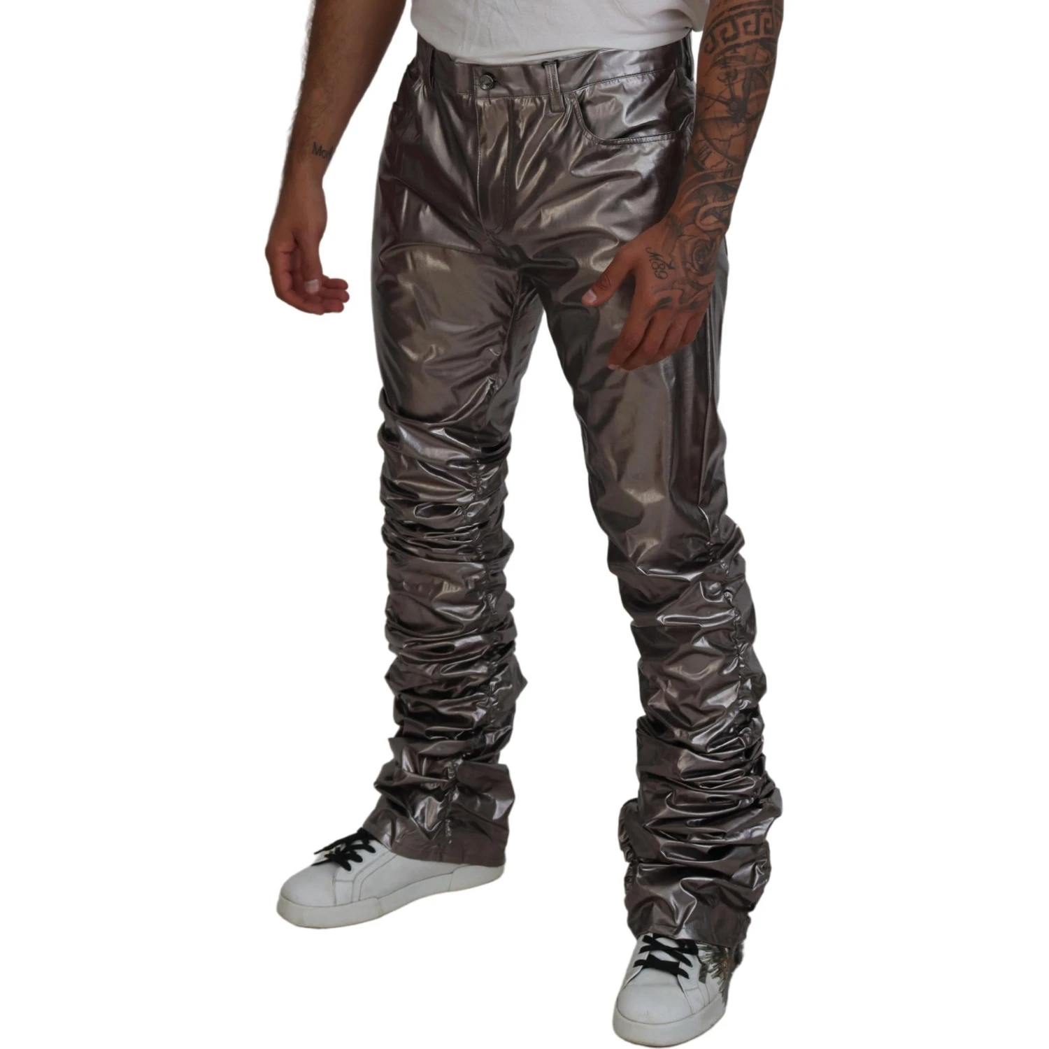 Silver Metallic Nylon Stretch Pants