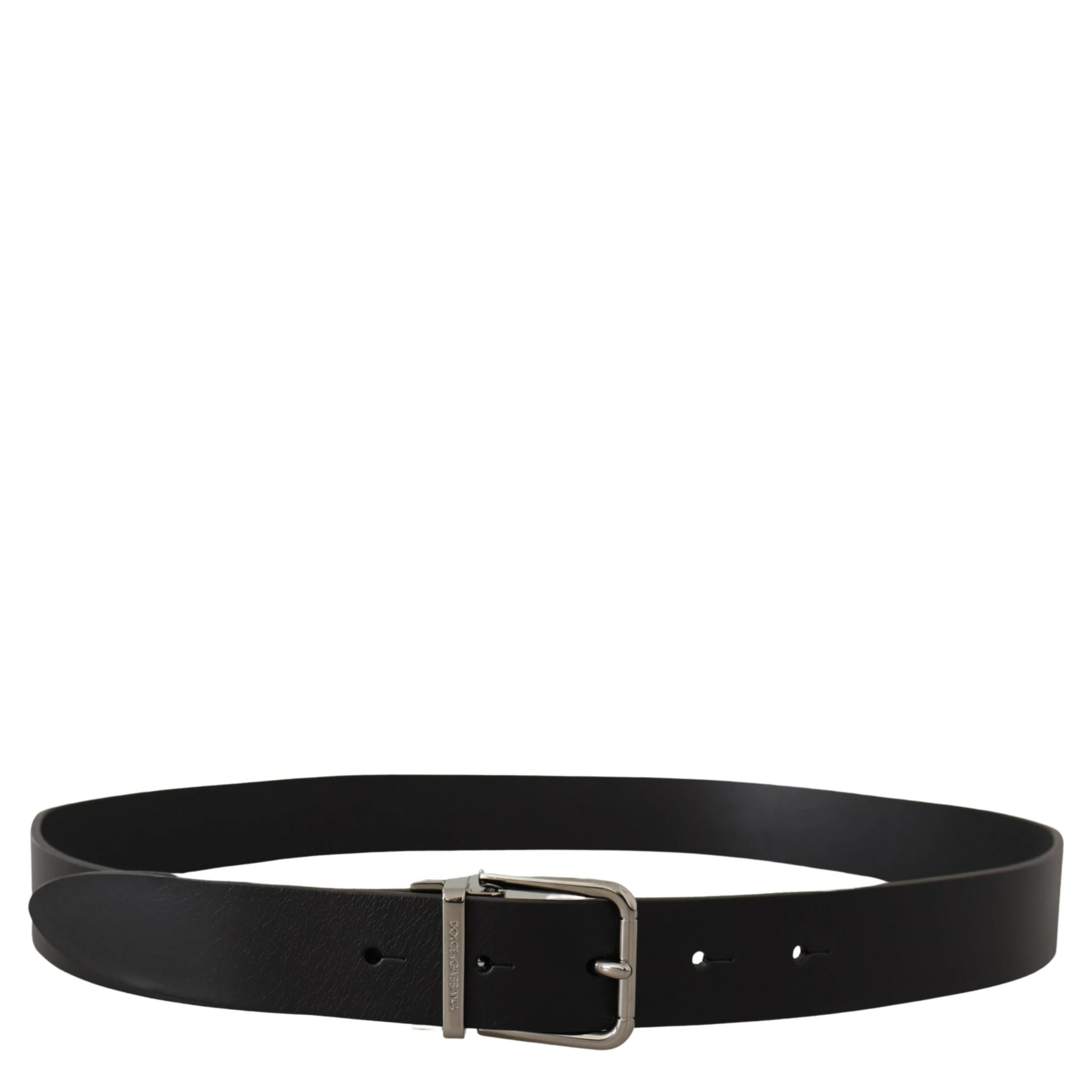 Black Casual Calf Leather Logo Metal Buckle Belt