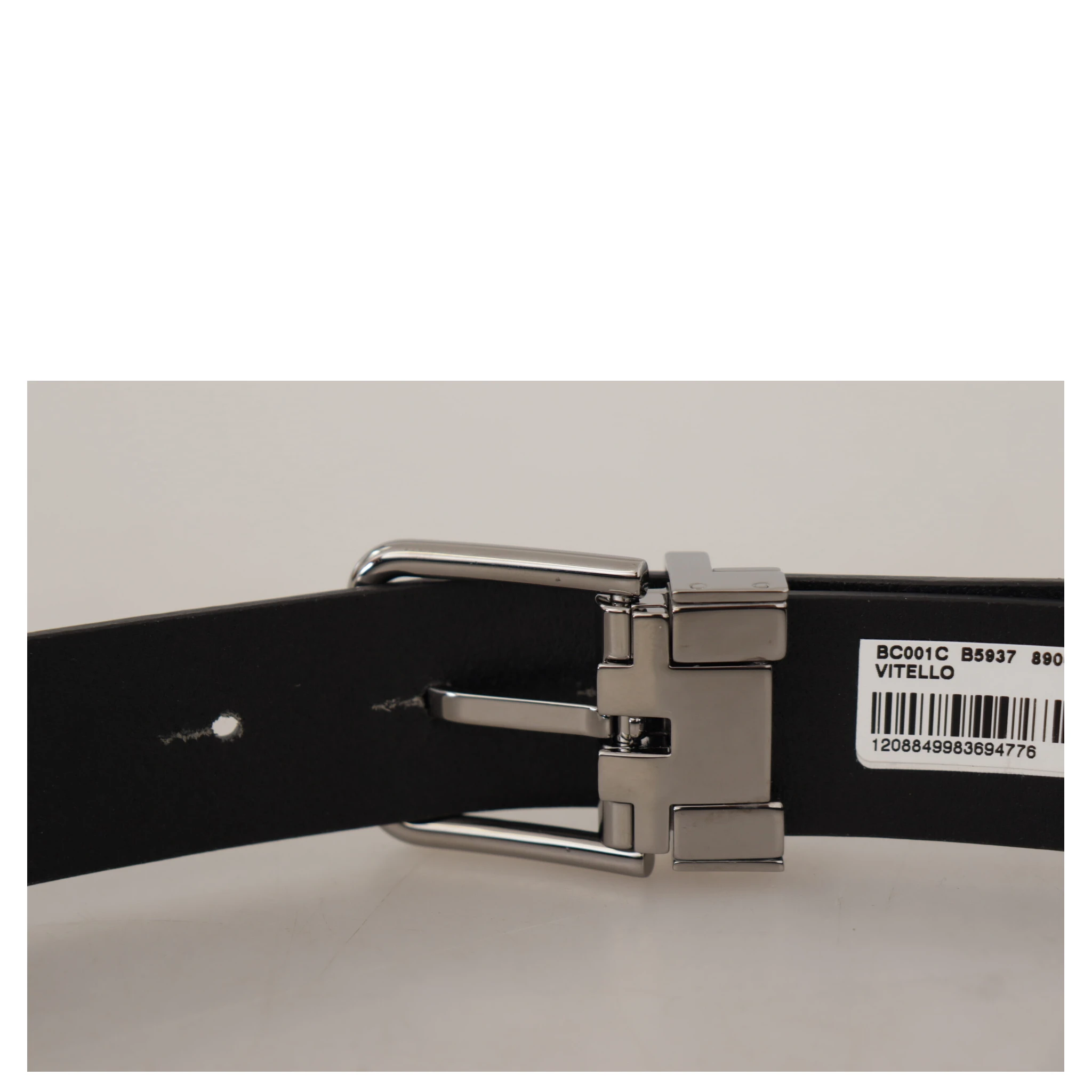 Black Casual Calf Leather Logo Metal Buckle Belt