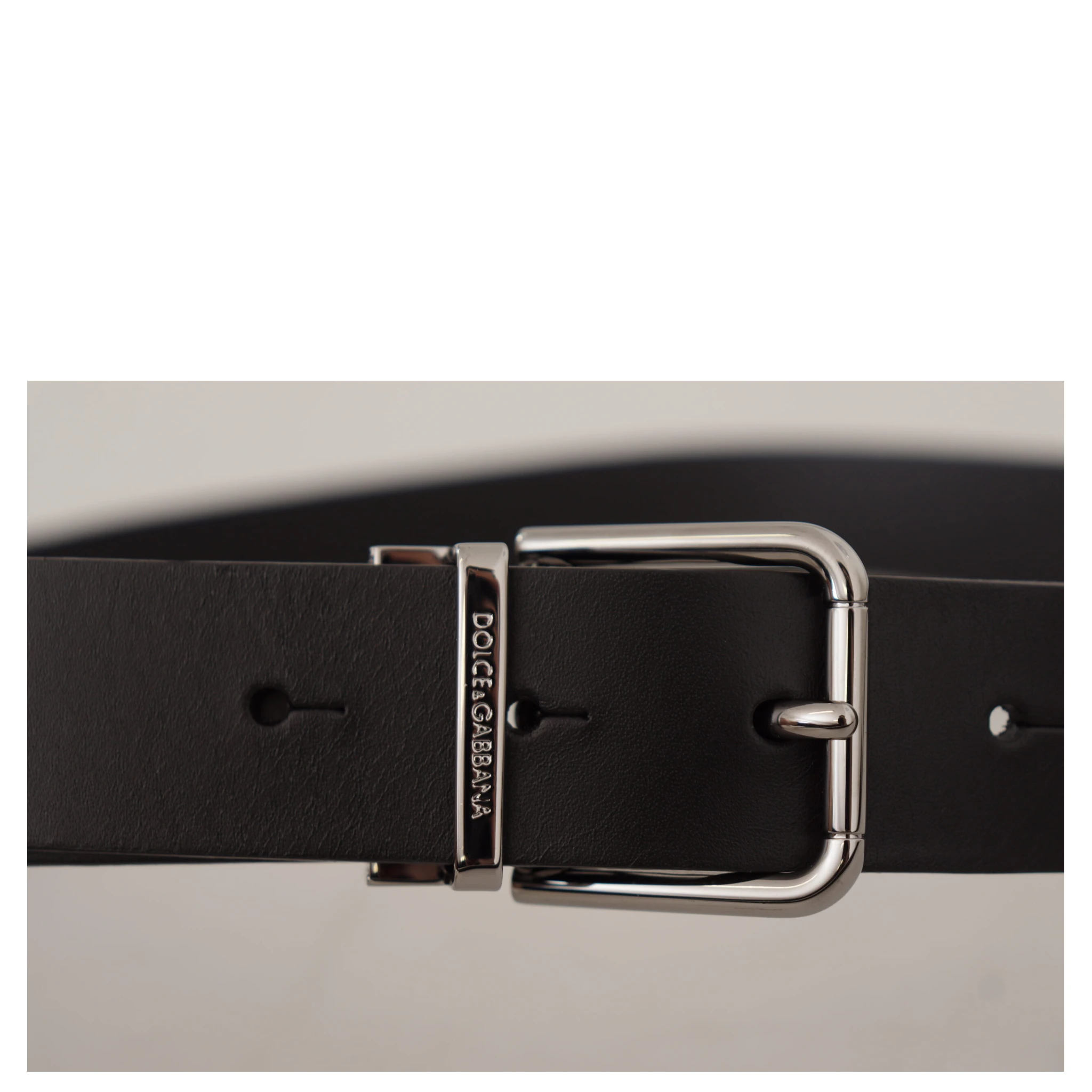 Black Casual Calf Leather Logo Metal Buckle Belt