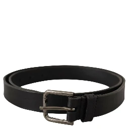Black Calf Leather Logo Engraved Metal Buckle Belt