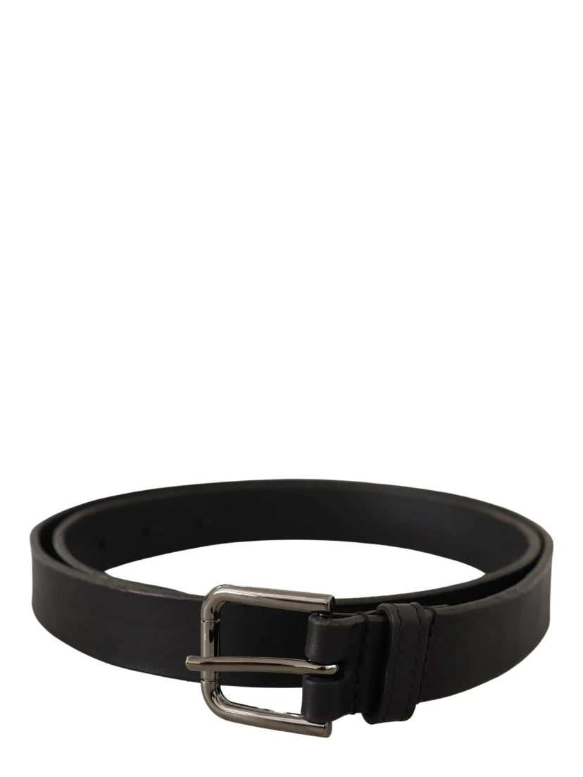 Black Calf Leather Logo Engraved Metal Buckle Belt